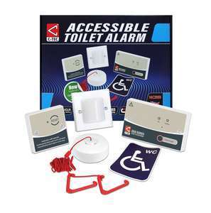 Accessible toilet alarm kit to BS8300 c/w standby battery, relay & call accept facility (Includes NC943B call controller, NC807C ceiling pull, NC806CS overdoor light & sounder, NC809DBBT reset point & sounder, NC949 Accessible WC sticker)
