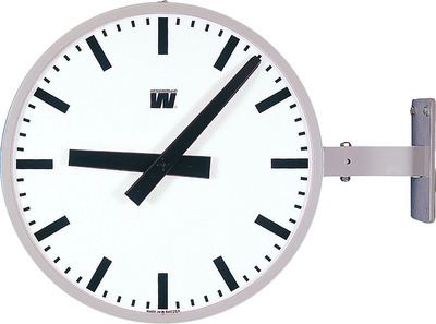 NTP Clock, in-/outdoor, alu (RAL 7037), 230 VAC, HH:MM, A, Ø400, Double sided. Wall- or ceiling mounting to be stated at order
