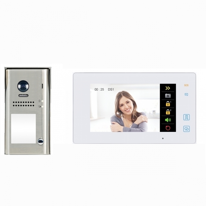 2-wires video kit with 7" WIFI monitor, video memory and 1 button door panel