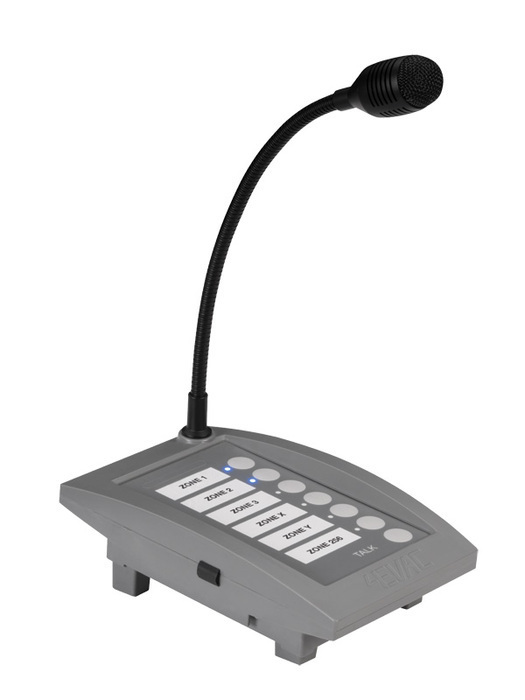 Pushbutton console with gooseneck for Commercial paging; - 6 zones, Table-top, spur or daisy-chain interfacing with C500, EN54