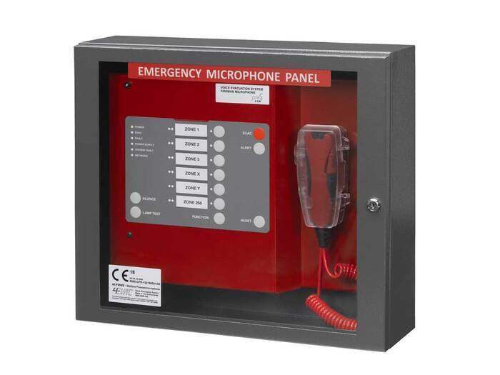 Fireman Microphone in secured wallbox; spur or daisy-chain interfacing with C500, EN54