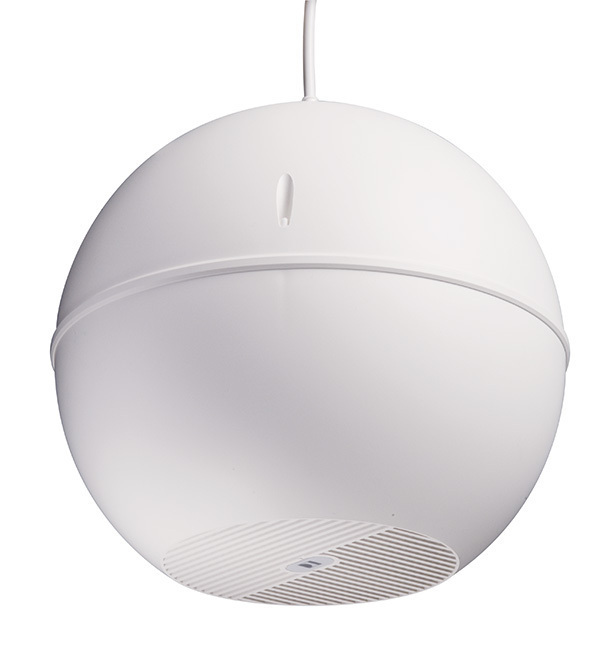 Sphere speaker, 20 watts (100V & 8ohms), RAL 9016, ABS, with thermal fuse, ceramic block, certified EN 54-24, BS 5839 compliant, IP35, 1438/CPD/0325, DL-K 20-165/T-EN54