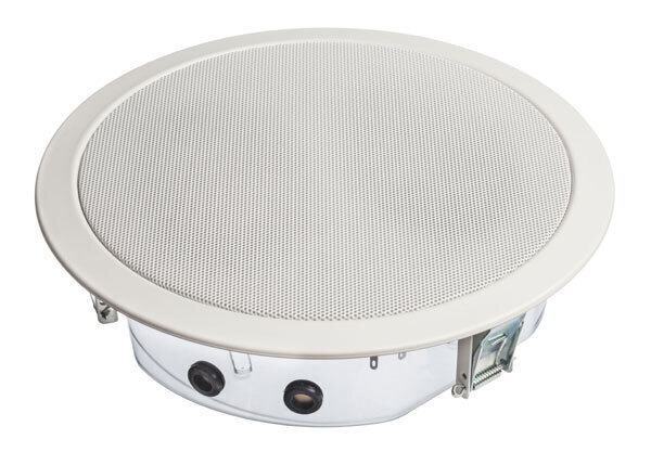 Ceiling Speaker for AB-Cabling , 2x6 watts, RAL 9016, metal, with thermal fuse, ceramic block, certified EN 54-24, BS 5839 compliant, IP21C, 1438-CPR-0347, DL-E-AB 06-100/T-EN54 safe