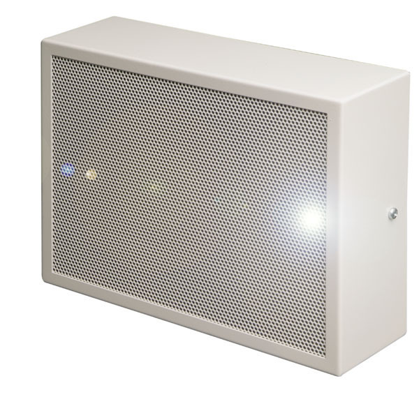 Wall speaker, 6 watts, RAL 9010, metal, with thermal fuse, ceramic block and strobe light, certified EN 54-24, BS 5839 compliant, IP21C, 1438-CPR-0231, WA 06-165/T Metal-EN54 STR
