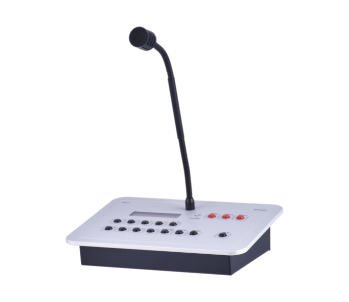 Mikrofon SPIKA DRM, digitaalne seadistatav mikrofon, LCD displei, programmeerimine läbi paneeli, LED indikaator liini ja süsteemi staatusele, toide paneelist või 24VDC, kiirvalikud eelsalvestatud teadetele.